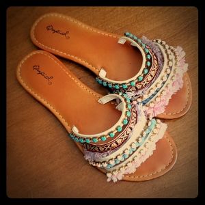 Qupid Pom Pom Sandals